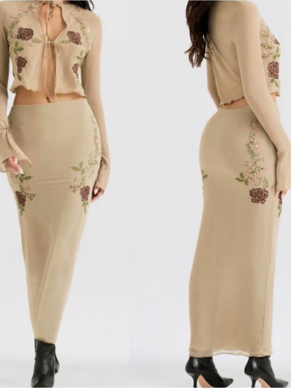 House of CB Beige Sheer Set with Western Floral Embroidery - Picture 11 of 15